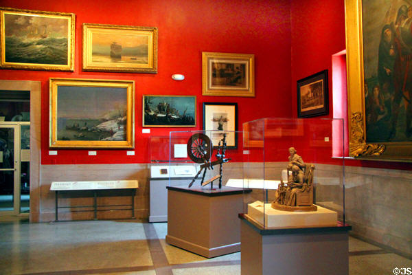 Paintings of history of Pilgrims & First Thanksgiving at Pilgrim Hall Museum. Plymouth, MA.