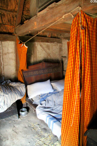 Bed with curtains at Plimouth Plantation. Plymouth, MA.
