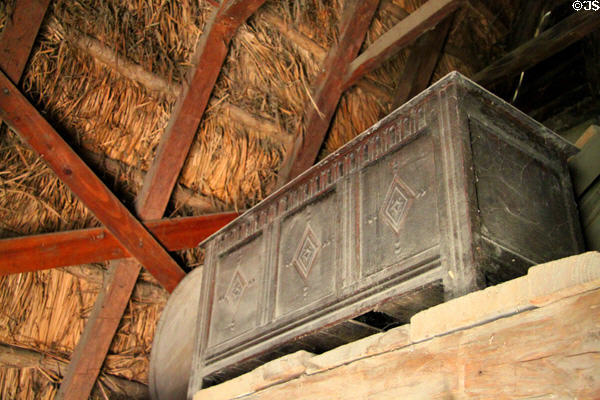 Chest stored overhead at Plimouth Plantation. Plymouth, MA.