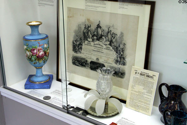 Glass items exhibited at 1876 Centennial Exhibition in Philadelphia at Sandwich Glass Museum. Sandwich, MA.