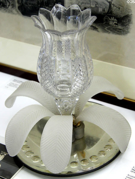 Cut glass tulip epergne (1876) by Boston & Sandwich Glass Co. exhibited at Centennial Exhibition in Philadelphia at Sandwich Glass Museum. Sandwich, MA.