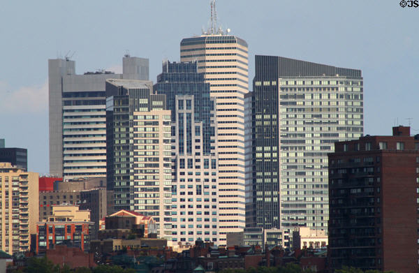 Federal Reserve Bank (1977) (32 floors), Millennium Place II (2001) (36 floors), State Street Financial Center (2003) (36 floors), One Financial Center (1983) (46 floors), & Millennium Place I (2001) (38 floors). Boston, MA.