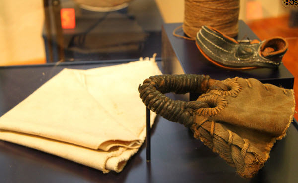 USS Constitution sailmaker's tools at Park Service Visitor Center. Boston, MA.