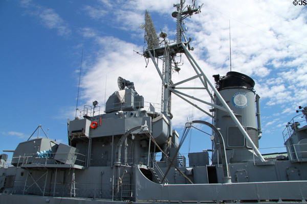 Stacks of USS Cassin Young Destroyer. Boston, MA.