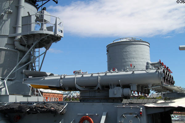 Torpedo tubes aboard USS Cassin Young Destroyer. Boston, MA.