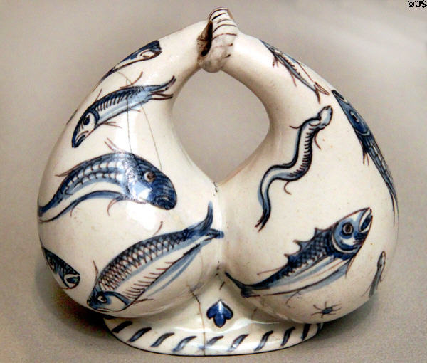 Italian cruet for oil & vinegar (1575-87) by Medici Porcelain Manuf. at Museum of Fine Arts. Boston, MA.