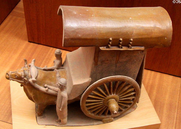 Chinese Tang Dynasty earthenware bullock-cart with grooms (7thC) at Museum of Fine Arts. Boston, MA.