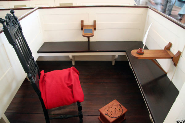 Box pew in Old South Church as it would have been furnished originally. Boston, MA.
