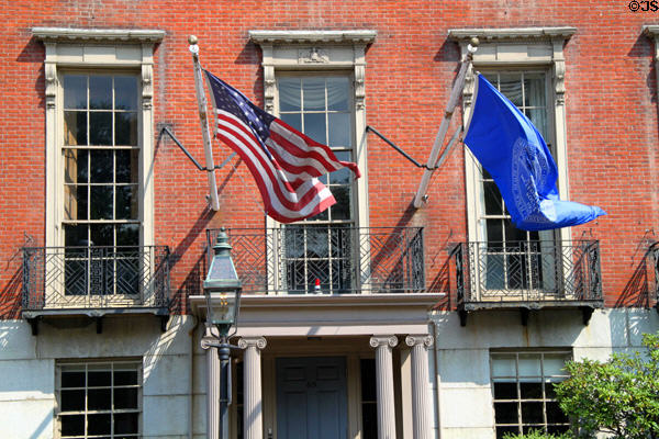 Facade of Bulfinch's Harrison Gray Otis House (1806) (45 Beacon St.) in Beacon Hill. Boston, MA.