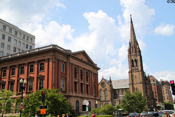 Berkeley St. streetscape Church of the Covenant (1867) (67 Newbury St.) beyond former Library. Boston, MA. Architect: Richard M. Upjohn.