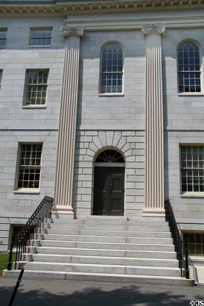 Granite block entrance of University Hall. Cambridge, MA.