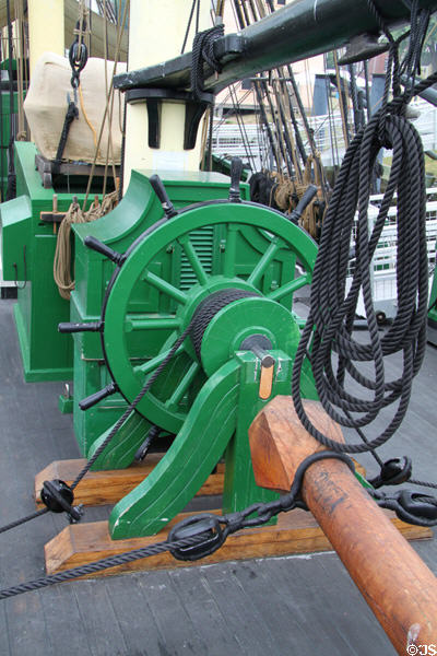 Ship's wheel of Friendship of Salem. Salem, MA.