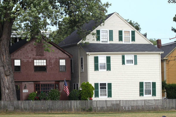Thomas Downing Cooper Shop (1701) on field leading to Salem's Central Wharf. Salem, MA.