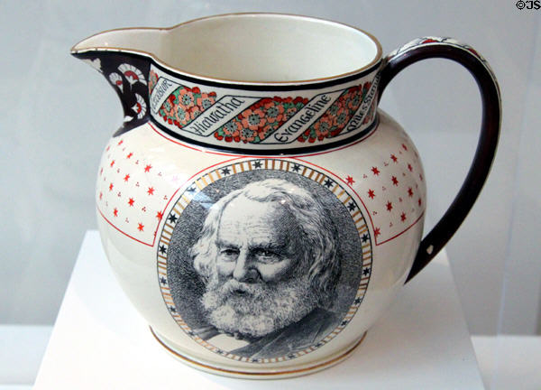 Henry Wadsworth Longfellow earthenware pitcher (1880) by Etruria of Staffordshire, England at Peabody Essex Museum. Salem, MA.