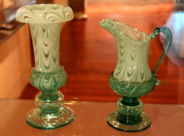 Blown glass vase & pitcher (1856-75) from New Jersey at Peabody Essex Museum. Salem, MA.