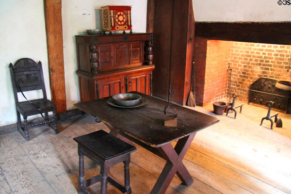 Main room at John Ward House of Peabody Essex Museum. Salem, MA.