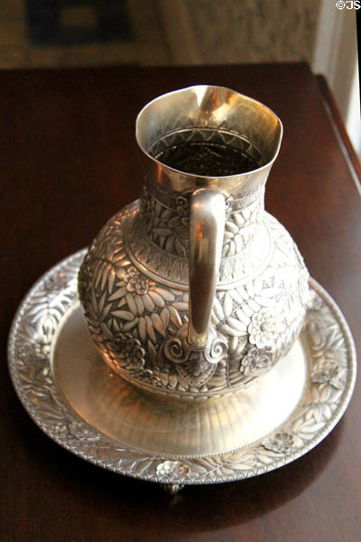 Silver pitcher & platter at Peacefield. Quincy, MA.