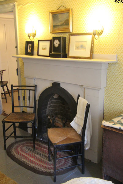 Fireplace in Alcott parents' bedroom at Orchard House. Concord, MA.
