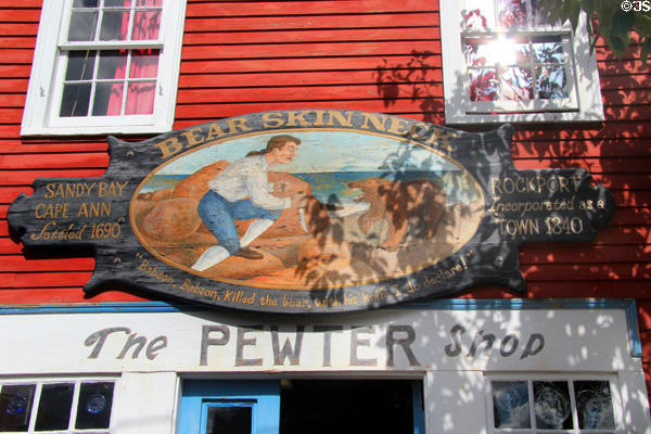 Shop sign on Bear Skin Neck. Rockport, MA.