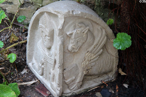 St Luke marker at Hammond Castle Museum. Gloucester, MA.
