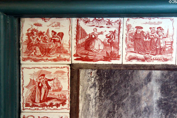 European fireplace tiles at Jeremiah Lee Mansion. Marblehead, MA.