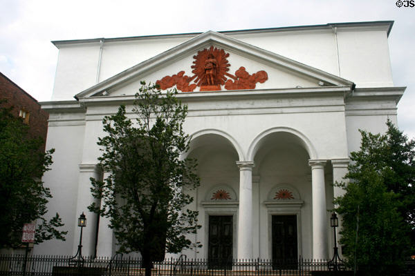 First Unitarian Church (1817-8) is oldest Unitarian church still in use in USA. Baltimore, MD. Style: Classical. Architect: Maximillian Godefrey.