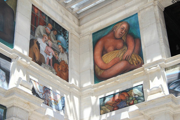 Northeast corner scenes of Detroit Industry Murals by Diego Rivera at Detroit Institute of Arts. Detroit, MI.
