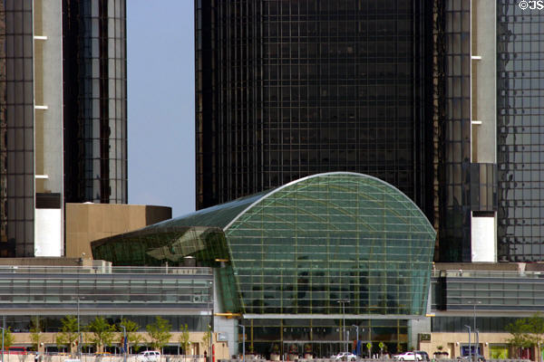 Riverside entrance of General Motors Renaissance Center. Detroit, MI.