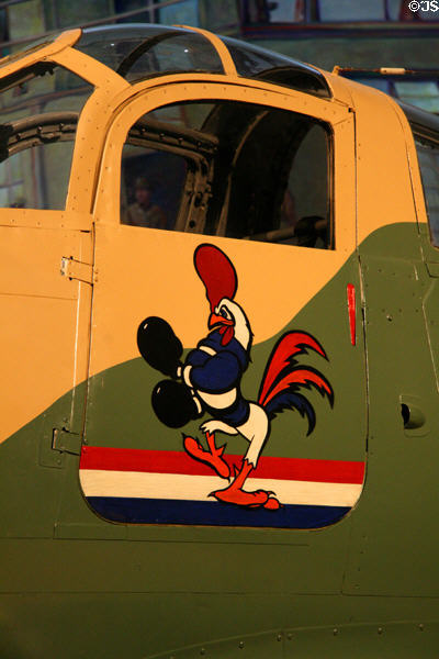 Bantam Rooster painted on door of Bell P39-Q Airacobra at Air Zoo. Kalamazoo, MI.