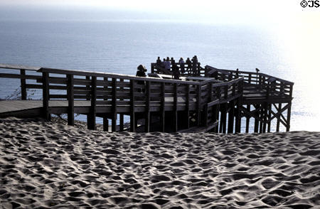 Observation deck on sand dune of Sleeping Bear National Park. MI.