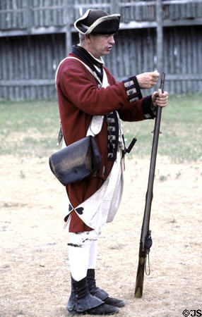 Redcoat loading flintlock at Colonial Michilimackinac. Mackinaw City, MI.