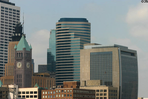 City Hall tower, Fifth Street Towers, & U.S. Federal Courthouse. Minneapolis, MN.