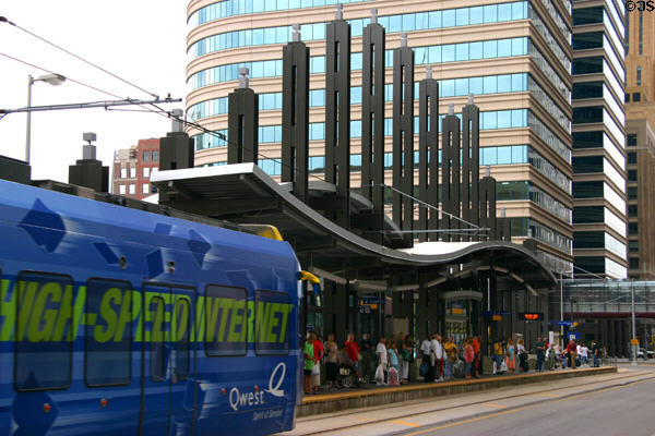 Sculpted streetcar station at Fifth Street Towers. Minneapolis, MN.