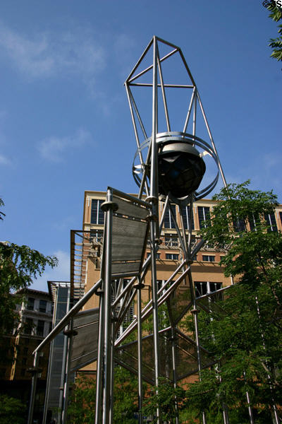 Skygate 2000 sculpture by R.M. Fischer at plaza of Ecolab Center. St. Paul, MN.