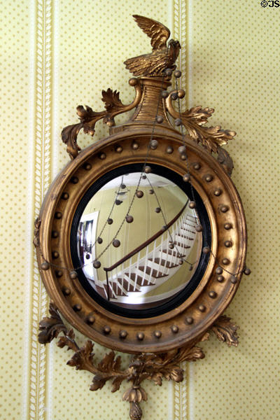 Convex early American mirror at General Daniel Bissell House. St. Louis, MO.