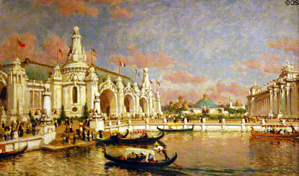 Painting of St Louis World's Fair (1904) with Palace of Transportation by John Ross Key at Missouri History Museum. St Louis, MO.