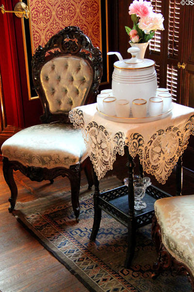 Punchbowl & glasses on table at Campbell House Museum. St. Louis, MO.