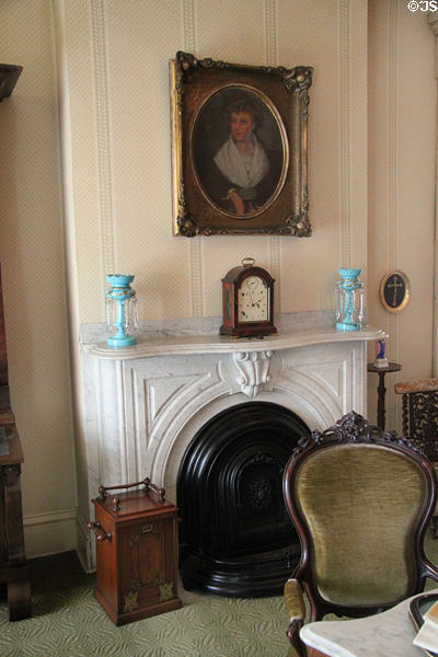 Bedroom fireplace & furniture at Chatillon-DeMenil Mansion. St. Louis, MO.