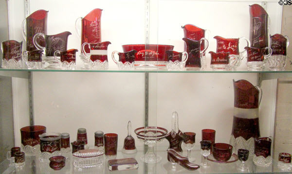 Collection of 1904 St. Louis World's Fair ruby flash glass souvenirs at Chatillon-DeMenil Mansion. St. Louis, MO.