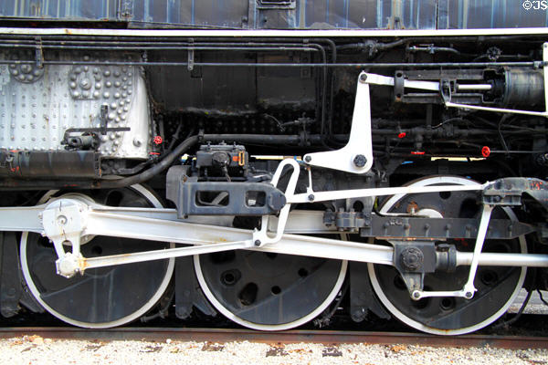 Drive wheels Union Pacific #4006 Big Boy steam locomotive at St. Louis Museum of Transportation. St. Louis, MO.