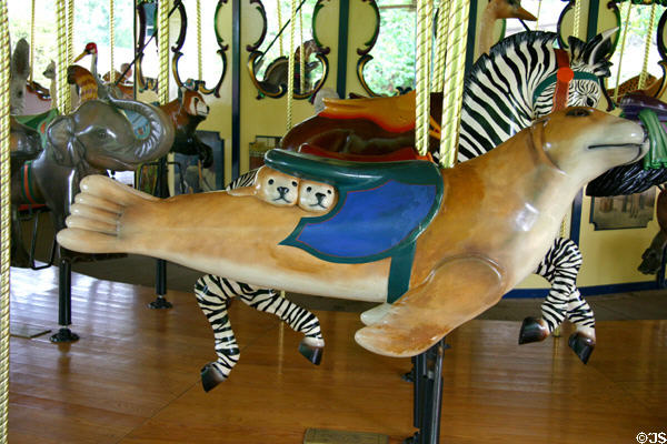 Seal merry-go-round animal on carousel at St. Louis Zoo. St Louis, MO.