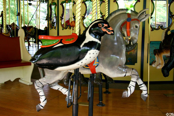 Penguin merry-go-round animal on carousel at St. Louis Zoo. St Louis, MO.