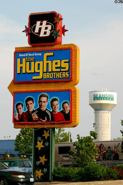 Show sign with Branson watertower. Branson, MO.