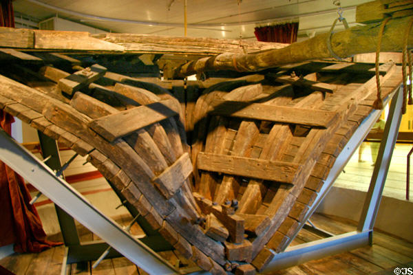 Recovered bow of sunken Arabia at Steamboat Arabia Museum. Kansas City, MO.