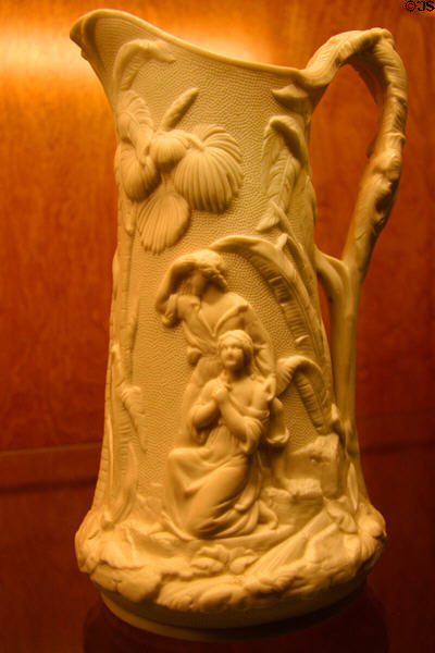 Pitcher with pair of figures (1855) found in wreck at Steamboat Arabia Museum. Kansas City, MO.