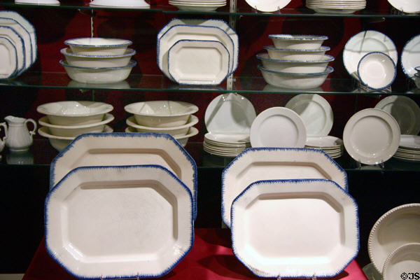 Ironstone China plates & platters (1855) found in wreck at Steamboat Arabia Museum. Kansas City, MO.