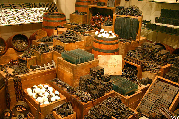 Hardware & glass panes (1855) found in wreck at Steamboat Arabia Museum. Kansas City, MO.