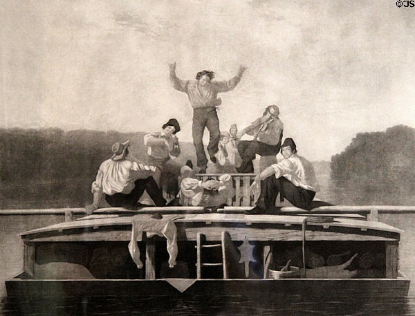 Jolly Flat Boat Men graphic by George Caleb Bingham at John Wornall House Museum. Kansas City, MO.