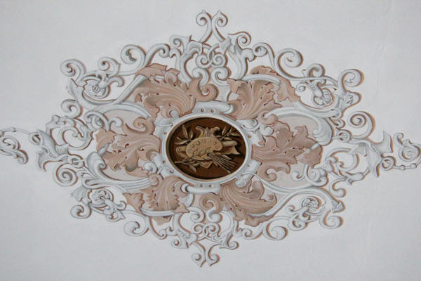 Ceiling detail in central hall at Beauvoir. Biloxi, MS.