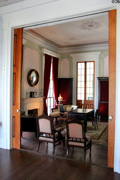 Parlor seen through pocket doors at Beauvoir. Biloxi, MS.